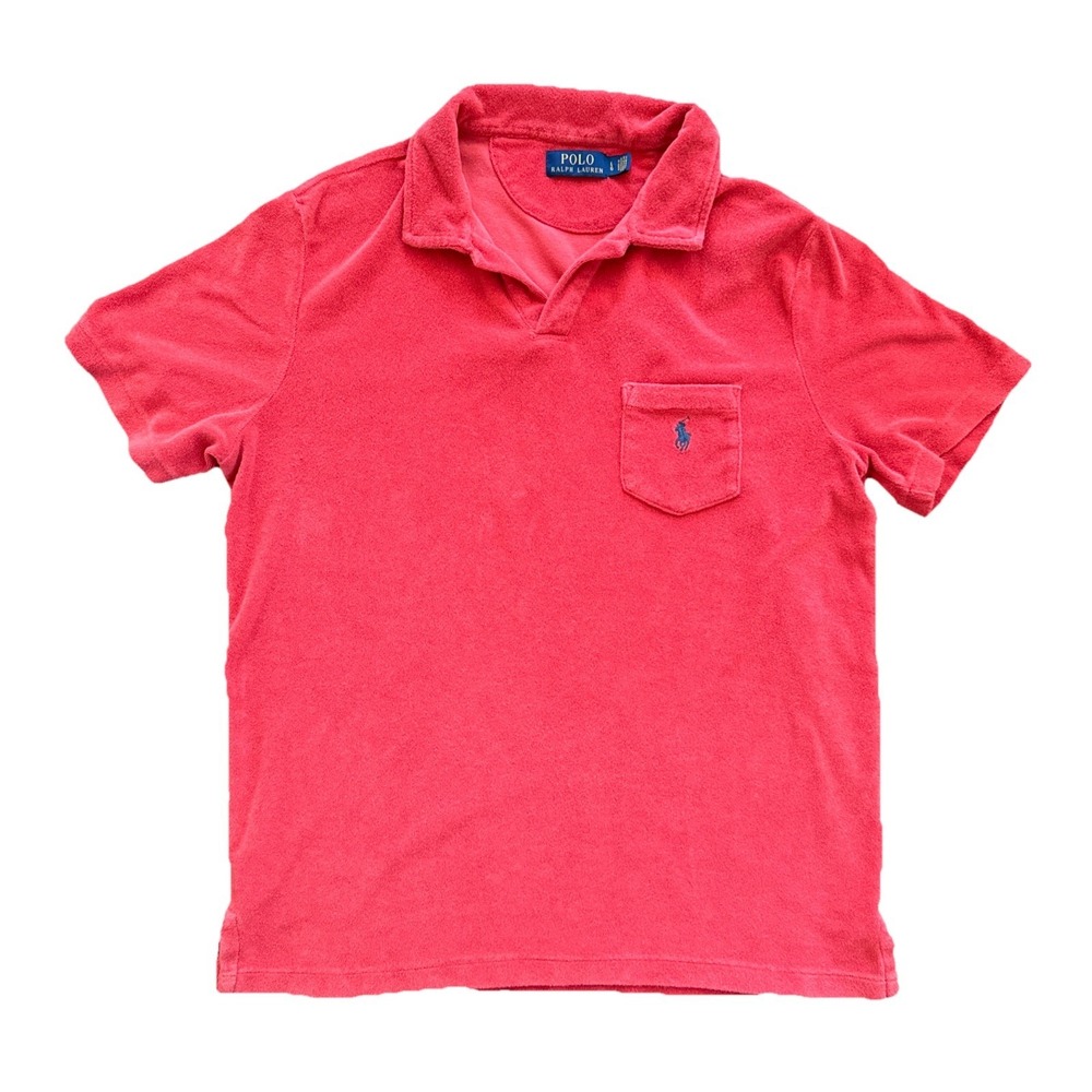 Polo Ralph Lauren Terry Cloth Polo Shirt Mens Large Pink Pocket Short Sleeve